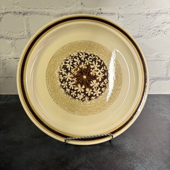 Vtg Royal China Omegastone Snowflower Cream Brown Boho Dinner Plates Set of 4 - Picture 2 of 6